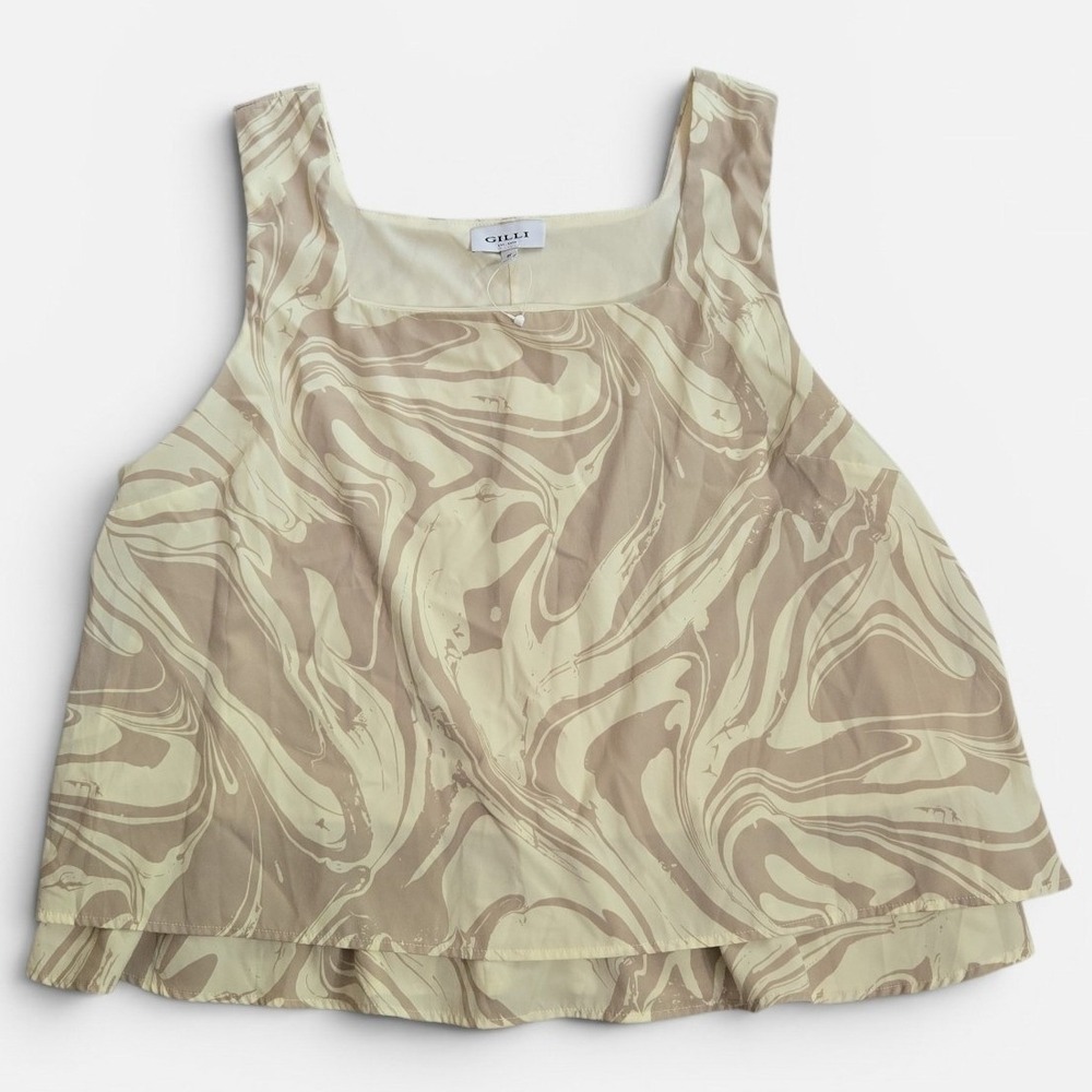Gilli Womens 3X Purple/Cream Marble Swirl Square Neck Tiered Sleeveless Top